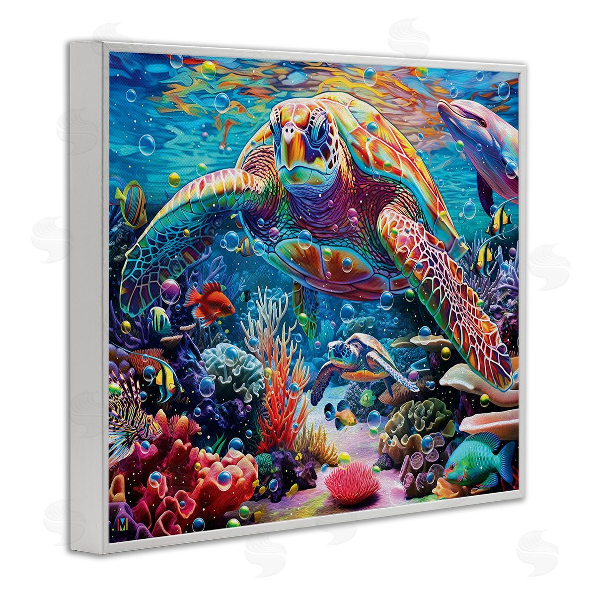 Michael David Ward Vivid Sea Turtle & Reef White Framed Giclee Wall Art Print