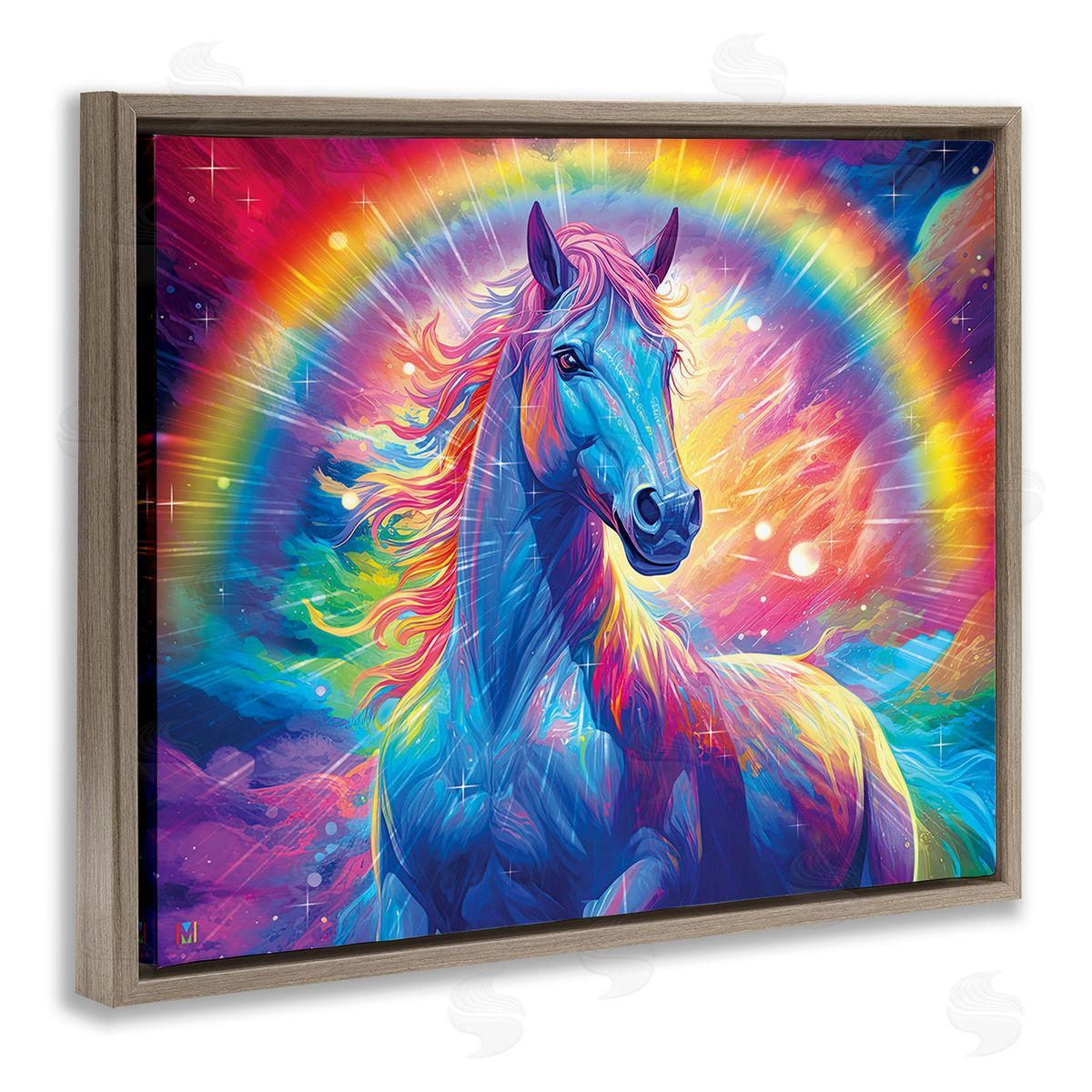 Michael David Ward Vivid Rainbow Horse Brown Floating Frame Canvas Wall Art Print