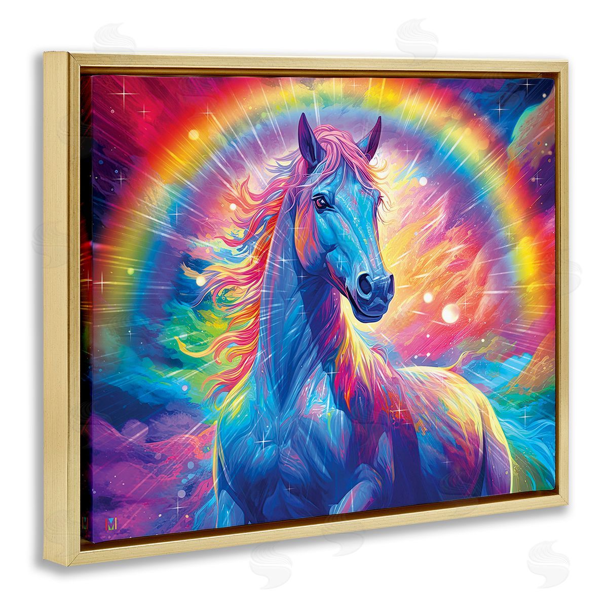 Michael David Ward Vivid Rainbow Horse Gold Floating Frame Canvas Wall Art Print