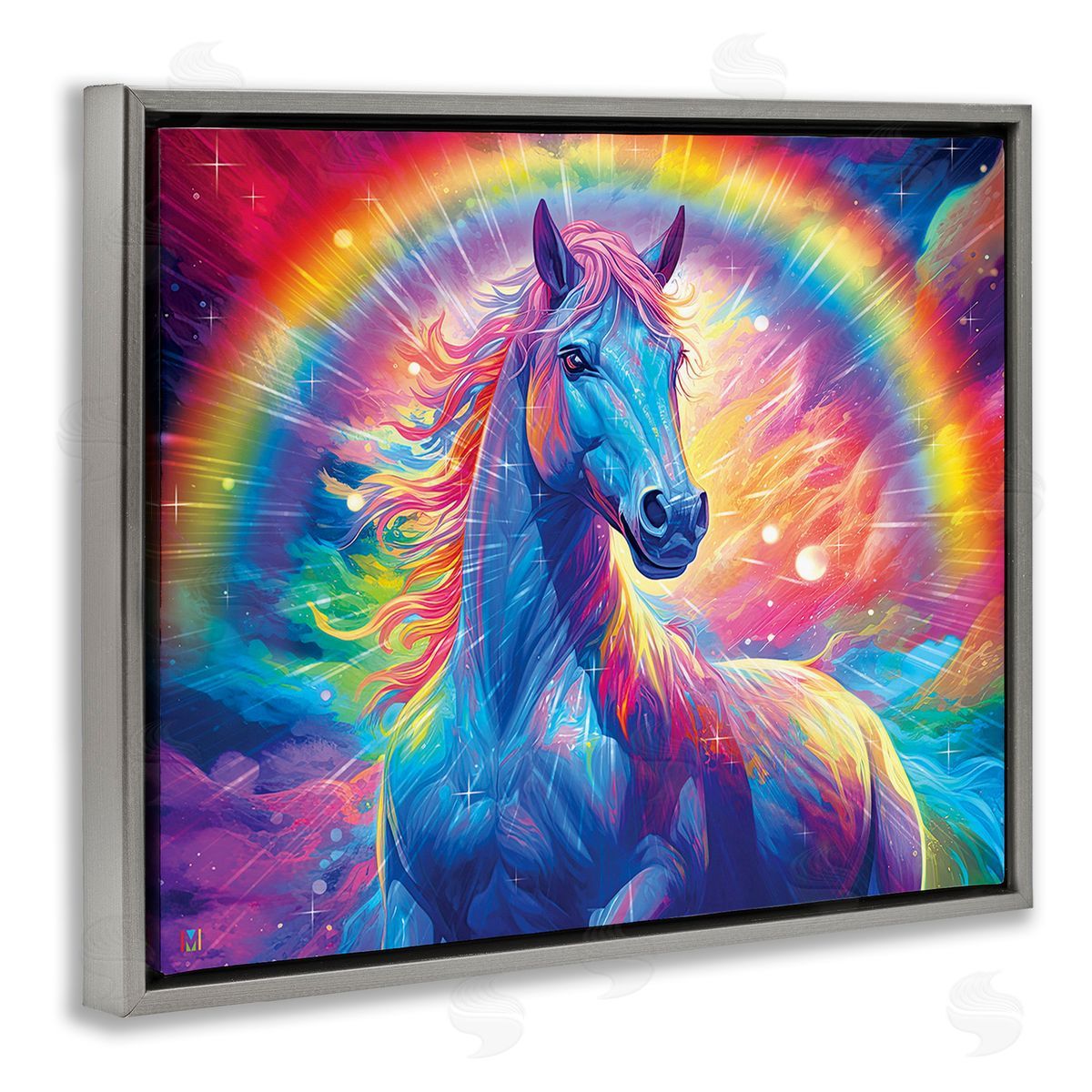 Michael David Ward Vivid Rainbow Horse Gray Floating Frame Canvas Wall Art Print