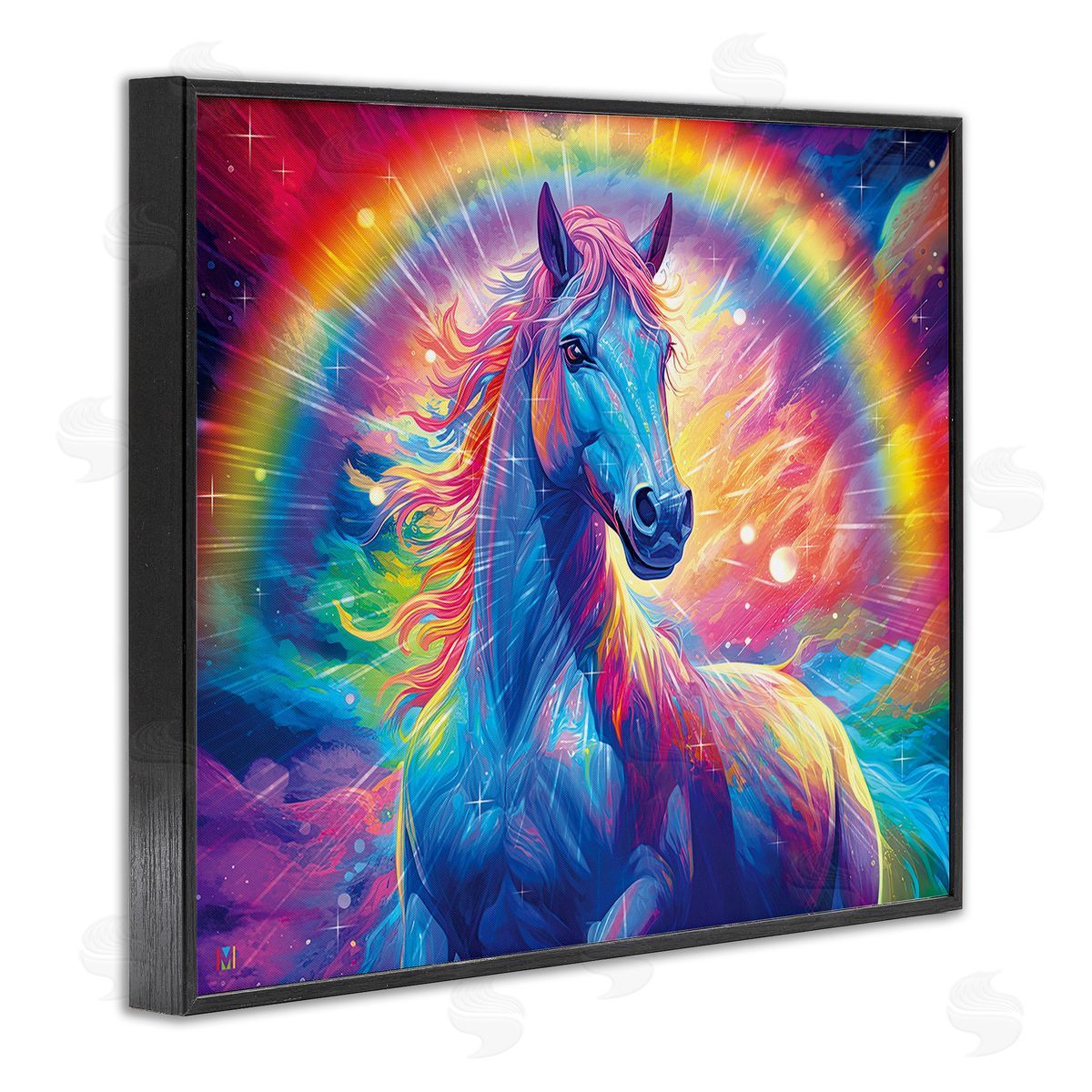Michael David Ward Vivid Rainbow Horse Black Framed Giclee Wall Art Print