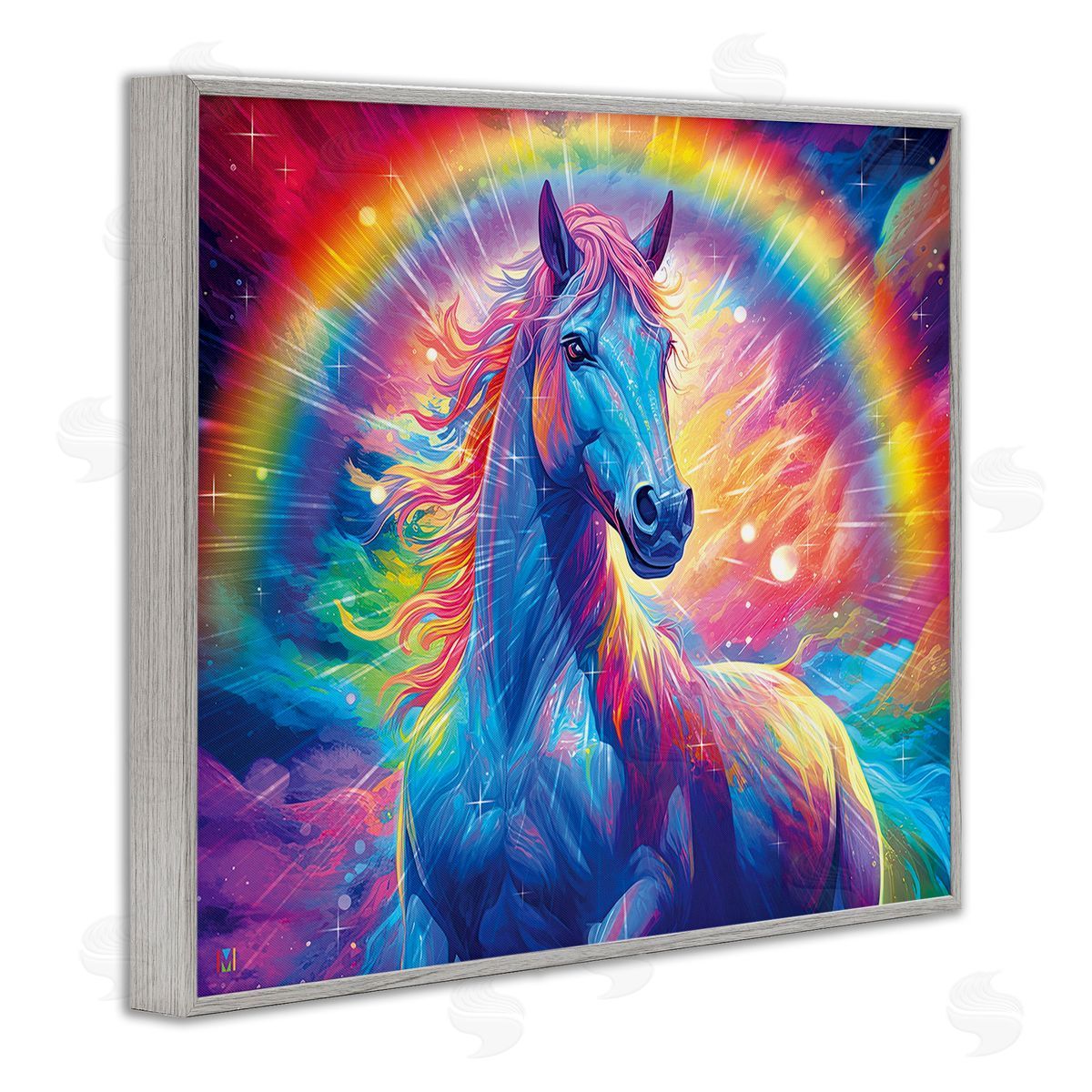 Michael David Ward Vivid Rainbow Horse Gray Framed Giclee Wall Art Print