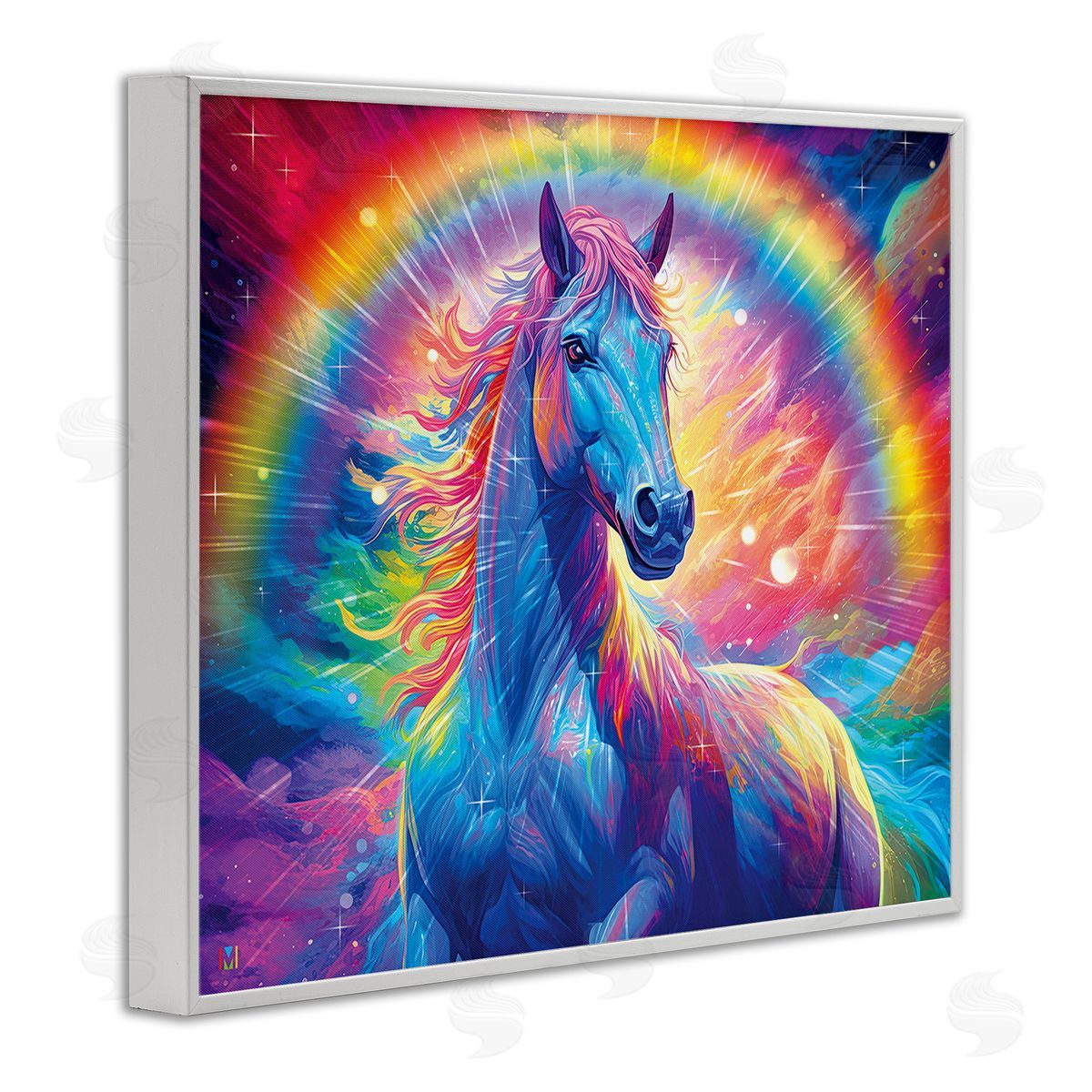 Michael David Ward Vivid Rainbow Horse White Framed Giclee Wall Art Print