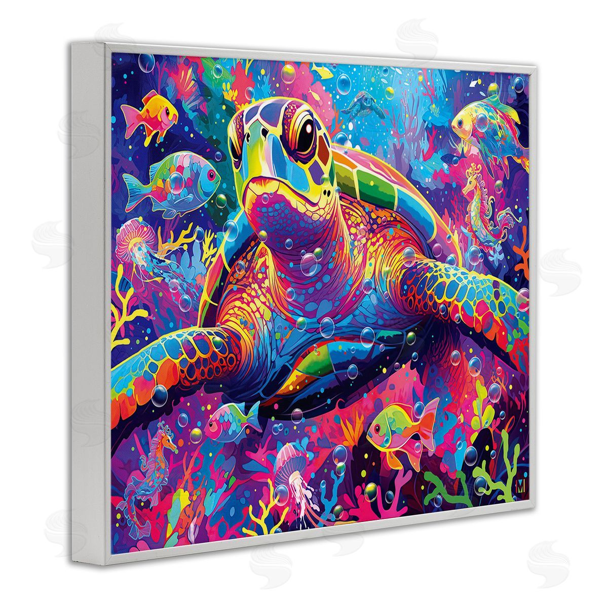 Michael David Ward Modern Underwater Animals White Framed Giclee Wall Art Print