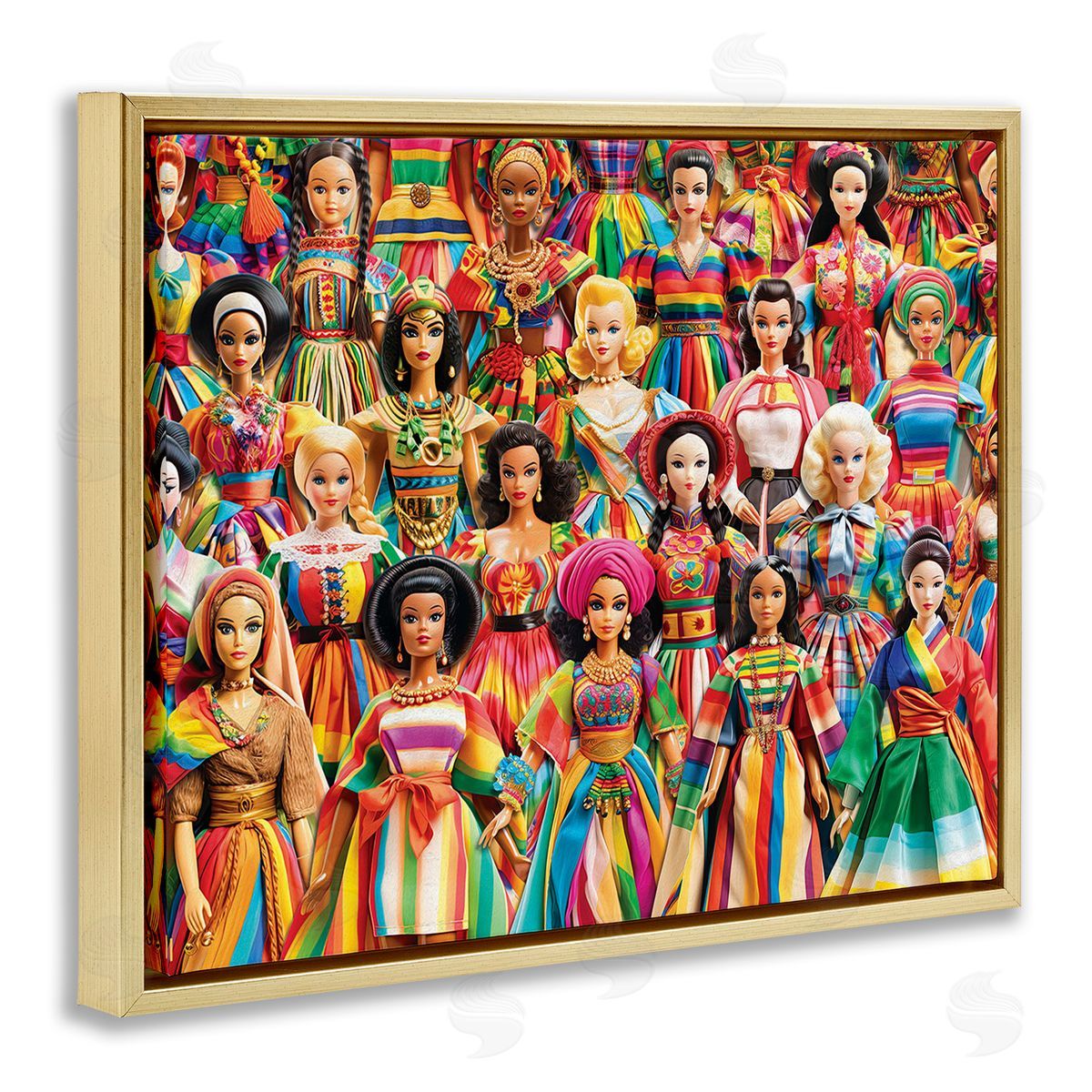 Michael David Ward Various Cultural Dolls Gold Floating Frame Canvas Wall Art Print