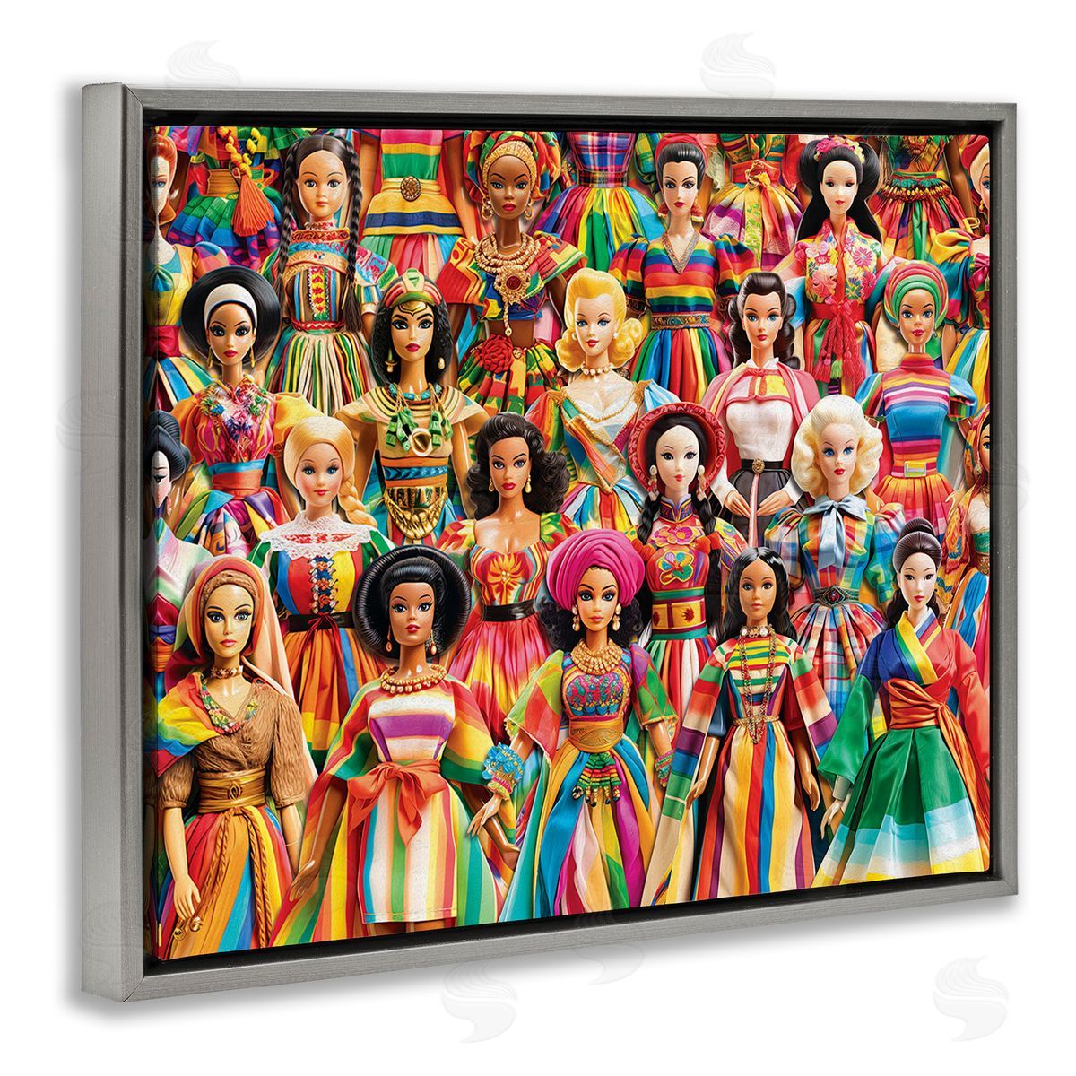 Michael David Ward Various Cultural Dolls Gray Floating Frame Canvas Wall Art Print