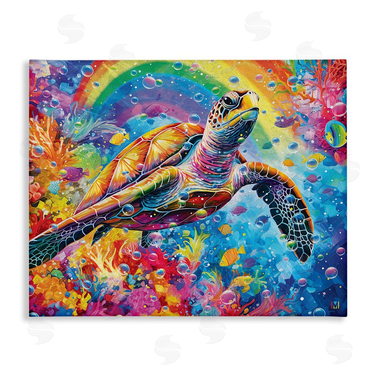 Michael David Ward Turtle with Underwater Rainbow Canvas Wall Art Print