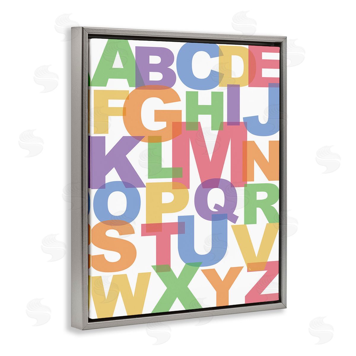 Martina Pavlova Rainbow Alphabet Typography Gray Floating Frame Canvas Wall Art Print