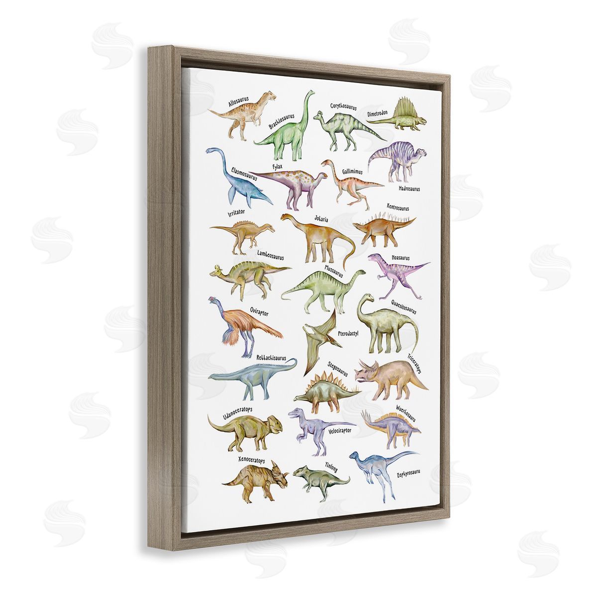 Ziwei Li Educational Ancient Dinosaurs Brown Floating Frame Canvas Wall Art Print