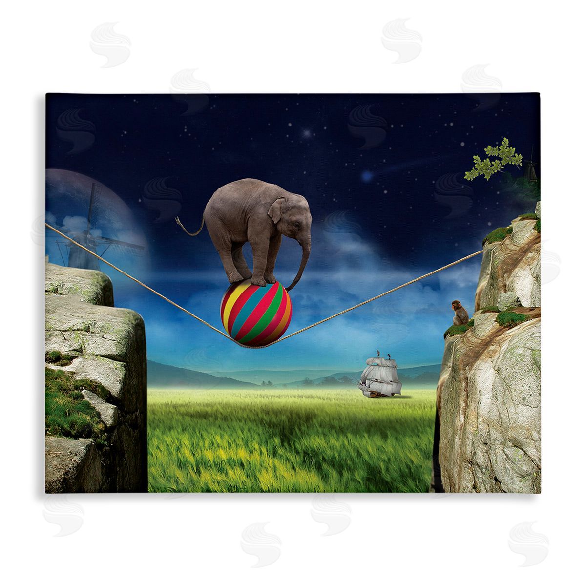 Nobleworks Elephant Balancing on Ball Canvas Wall Art Print