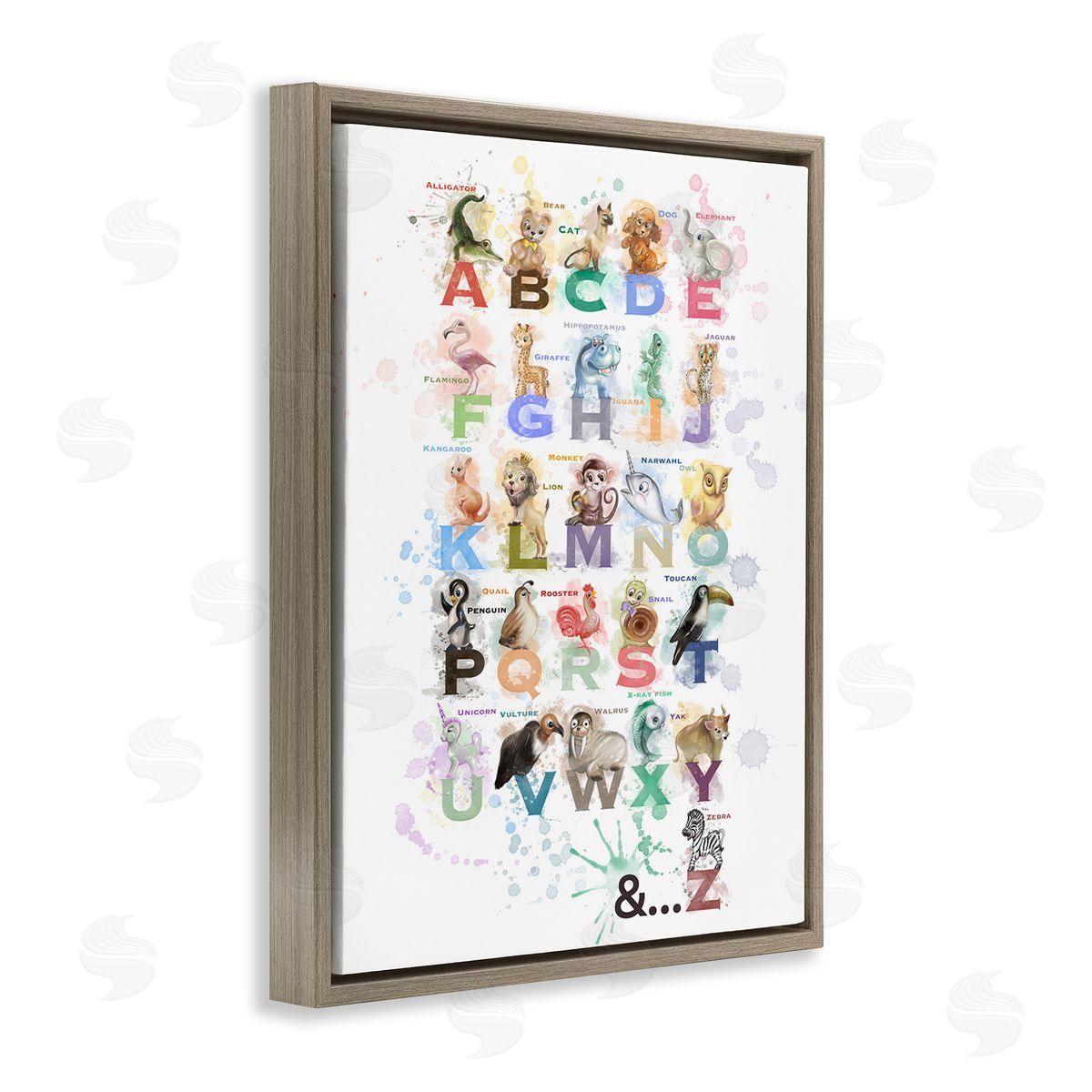 Matthew Piotrowicz Modern Splash Animal Alphabet Brown Floating Frame Canvas Wall Art Print