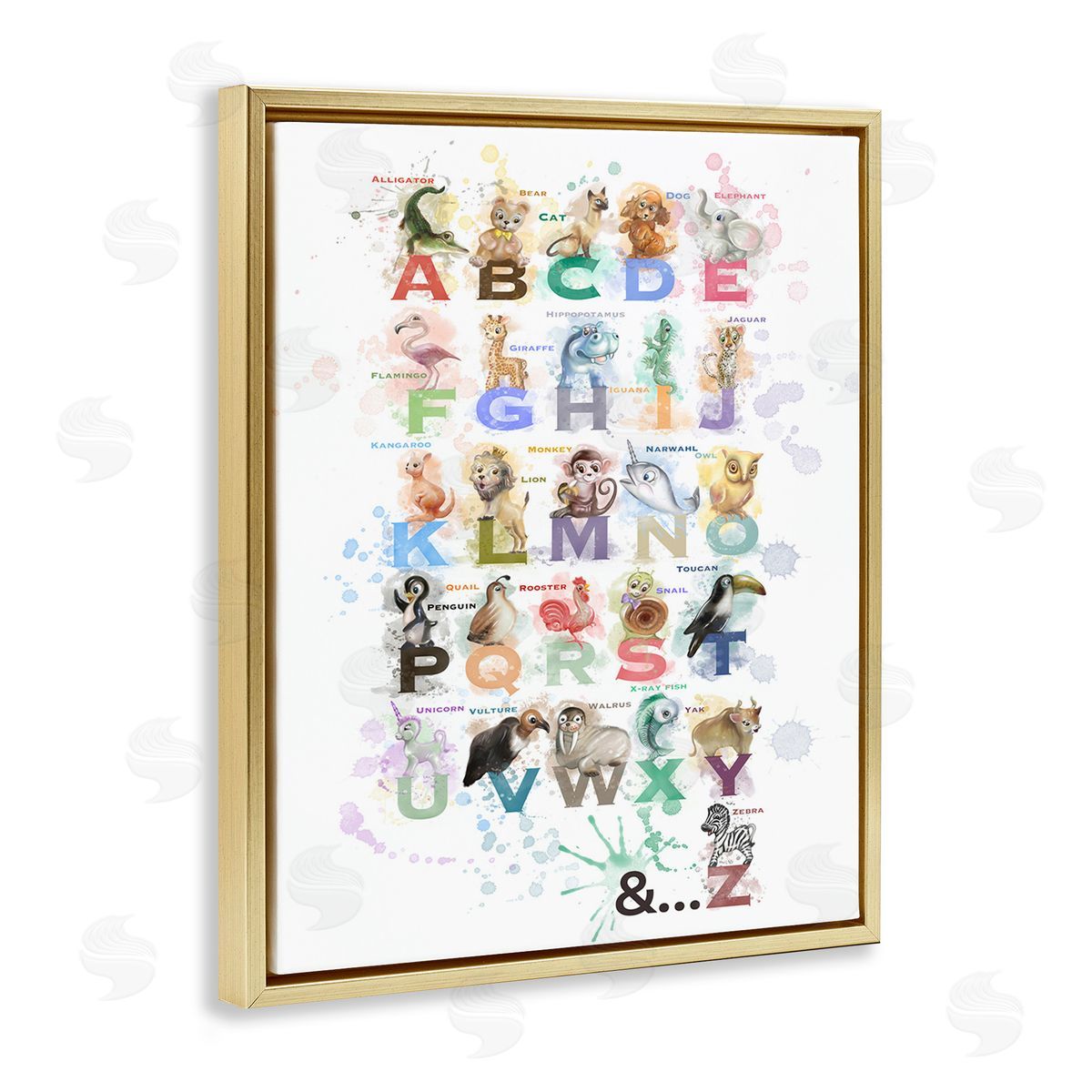 Matthew Piotrowicz Modern Splash Animal Alphabet Gold Floating Frame Canvas Wall Art Print