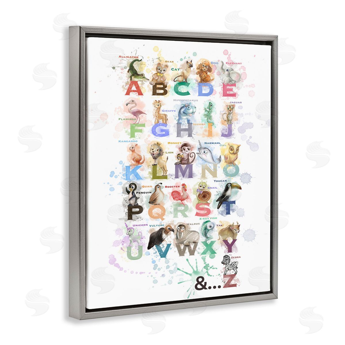 Matthew Piotrowicz Modern Splash Animal Alphabet Gray Floating Frame Canvas Wall Art Print