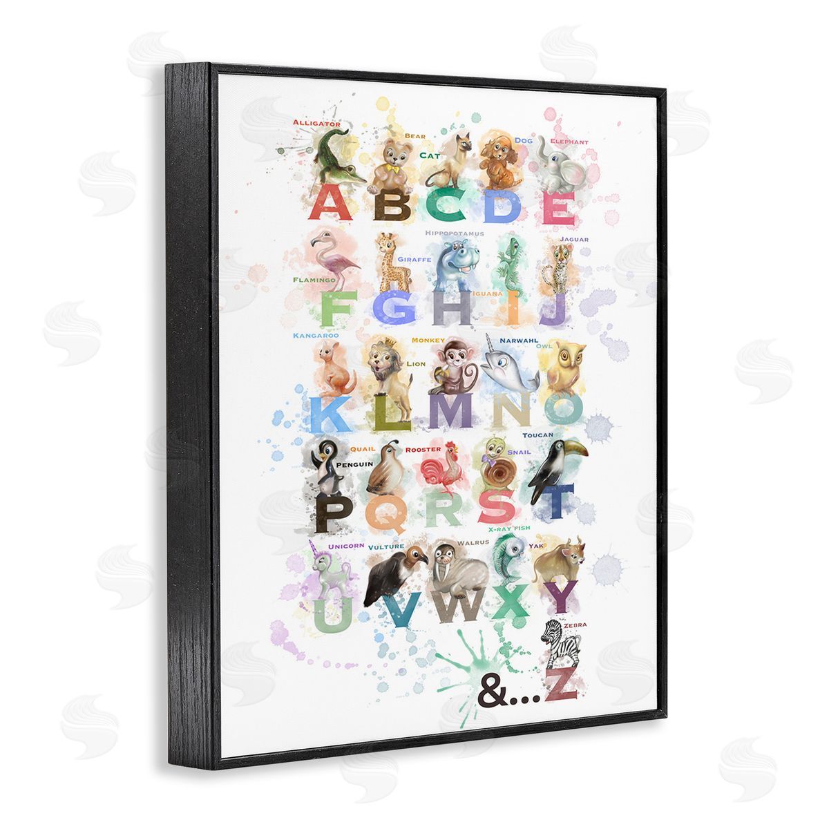 Matthew Piotrowicz Modern Splash Animal Alphabet Black Framed Giclee Wall Art Print
