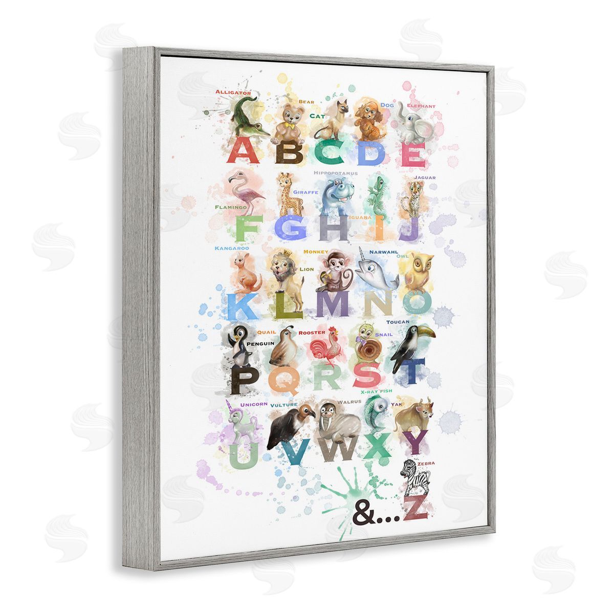 Matthew Piotrowicz Modern Splash Animal Alphabet Gray Framed Giclee Wall Art Print