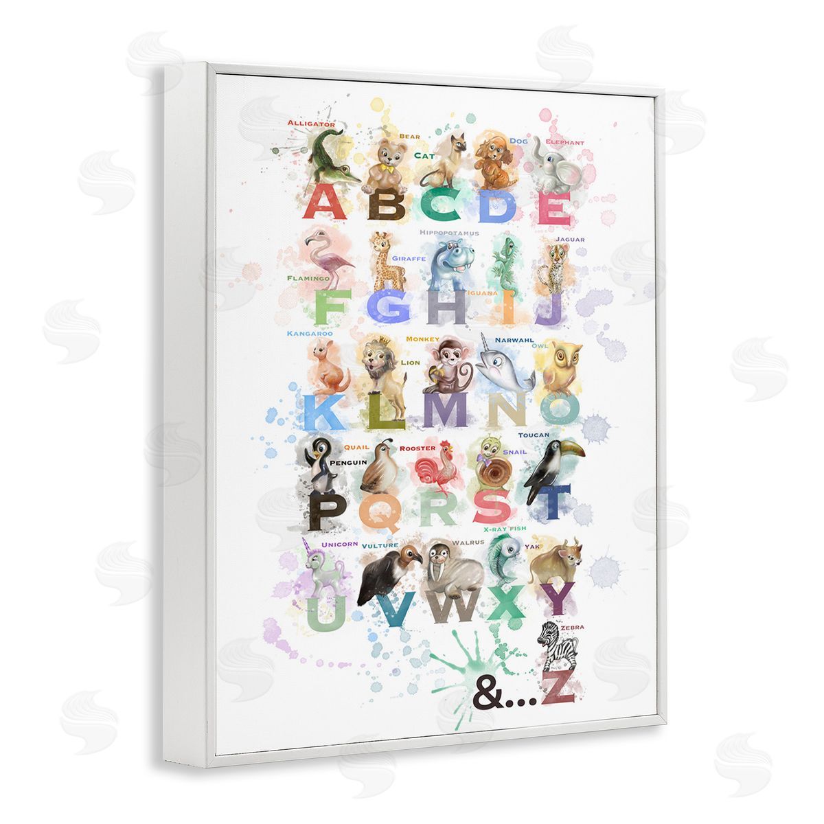 Matthew Piotrowicz Modern Splash Animal Alphabet White Framed Giclee Wall Art Print