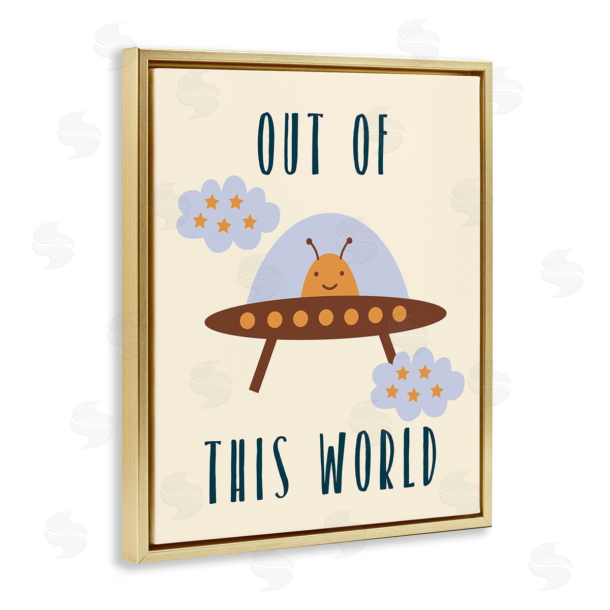 Stupell Studio Alien Spaceship Phrase Gold Floating Frame Canvas Wall Art Print