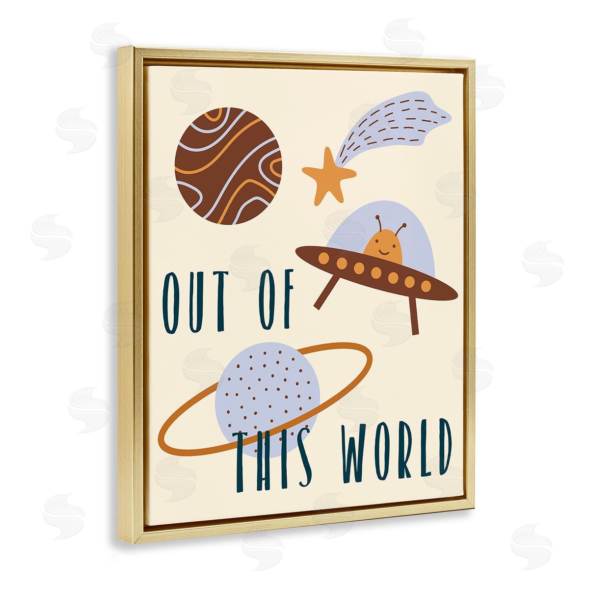 Stupell Studio Out Of This World Alien Gold Floating Frame Canvas Wall Art Print