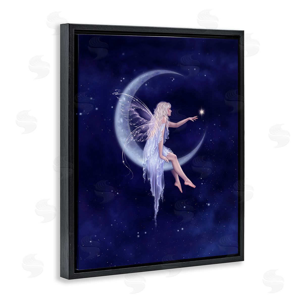 Rachel Anderson Fairy & Crescent Moon Black Floating Frame Canvas Wall Art Print