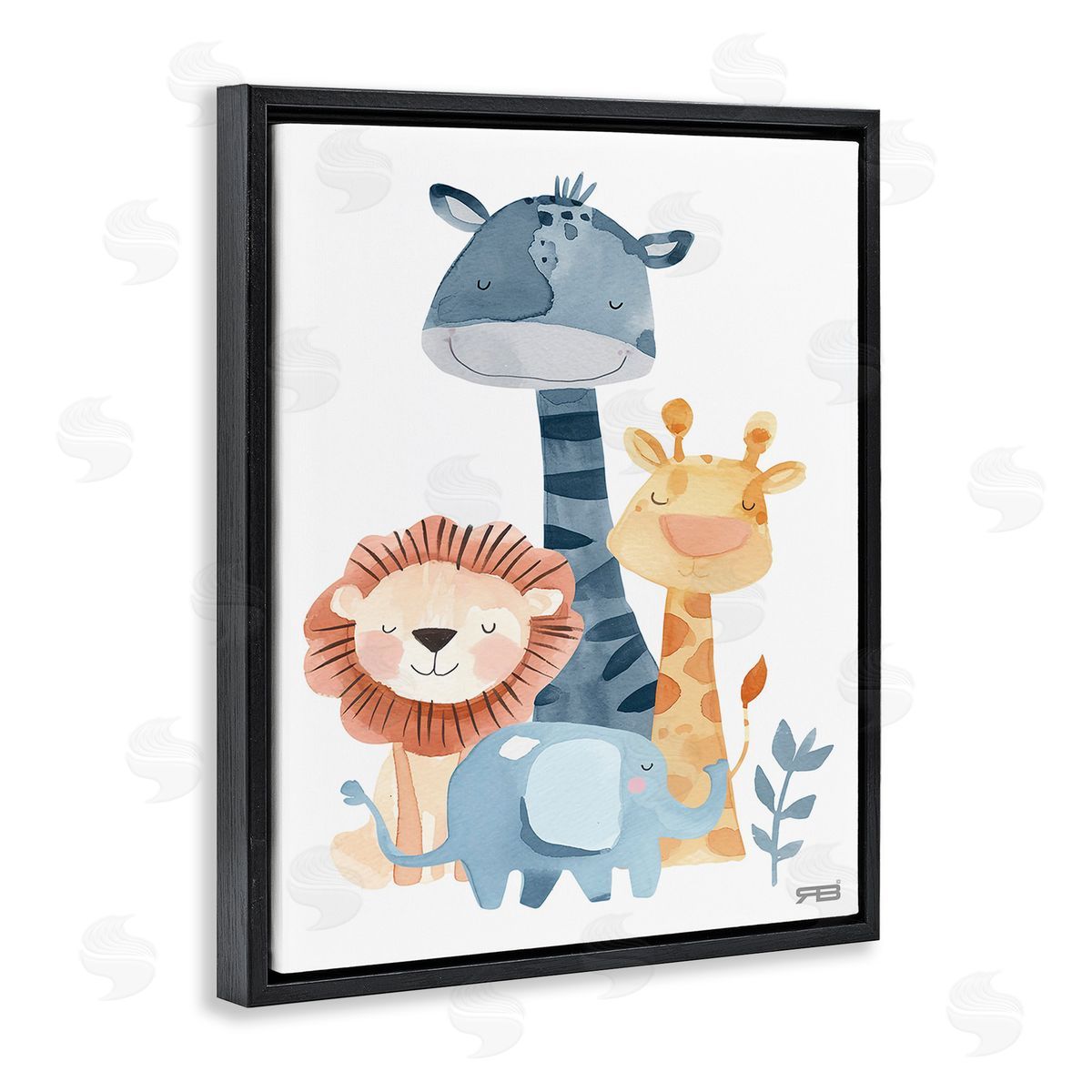 RB Gentle Nursery Animals Black Floating Frame Canvas Wall Art Print