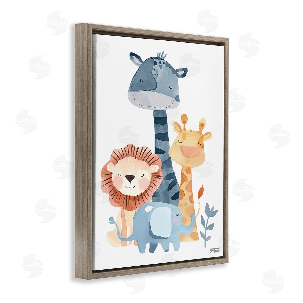 RB Gentle Nursery Animals Brown Floating Frame Canvas Wall Art Print