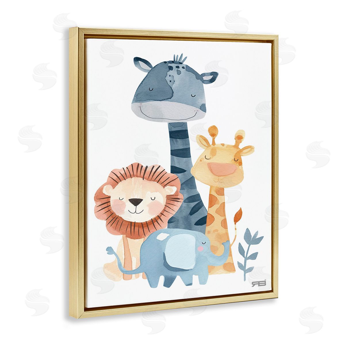 RB Gentle Nursery Animals Gold Floating Frame Canvas Wall Art Print