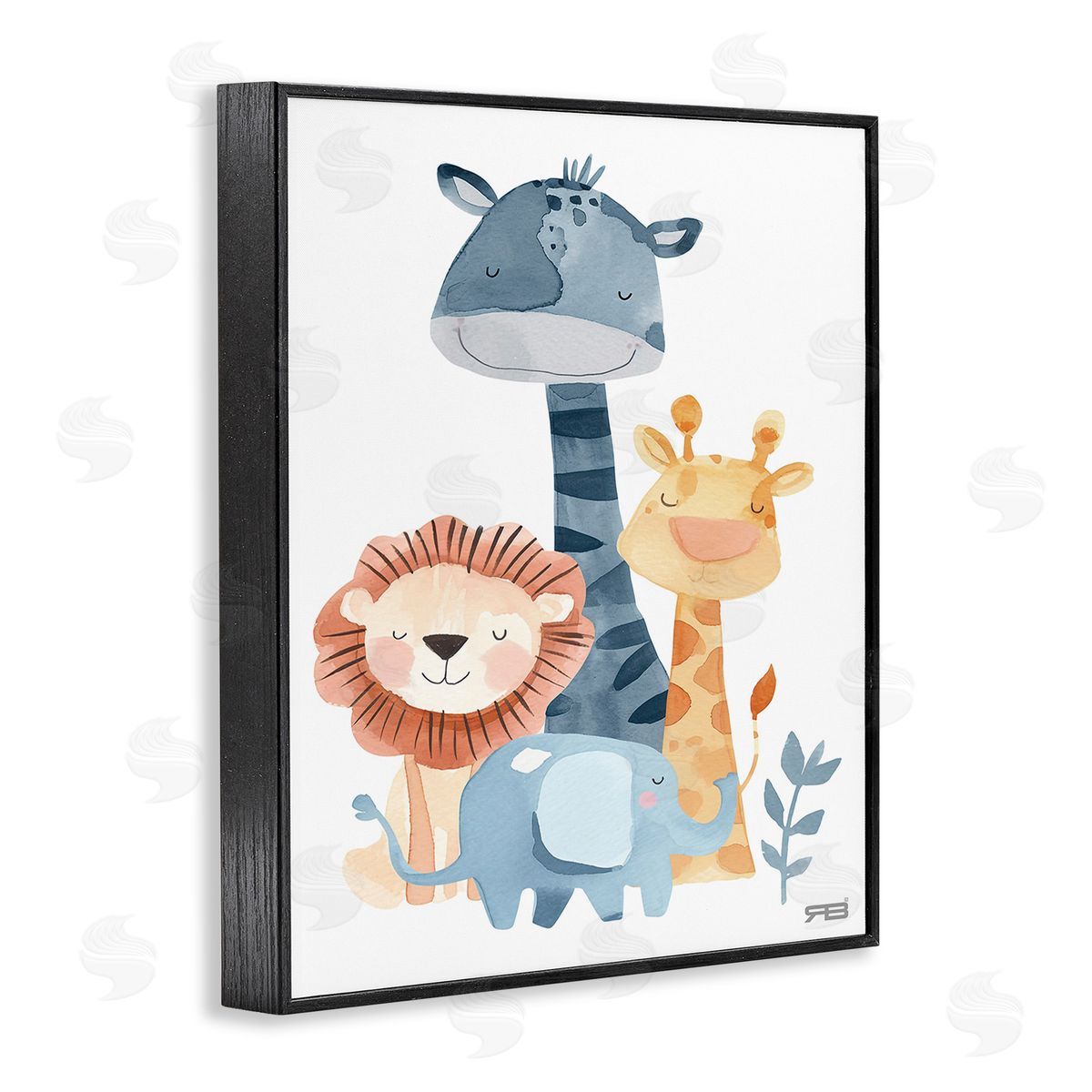 RB Gentle Nursery Animals Black Framed Giclee Wall Art Print