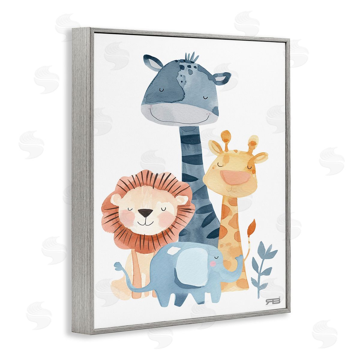 RB Gentle Nursery Animals Gray Framed Giclee Wall Art Print