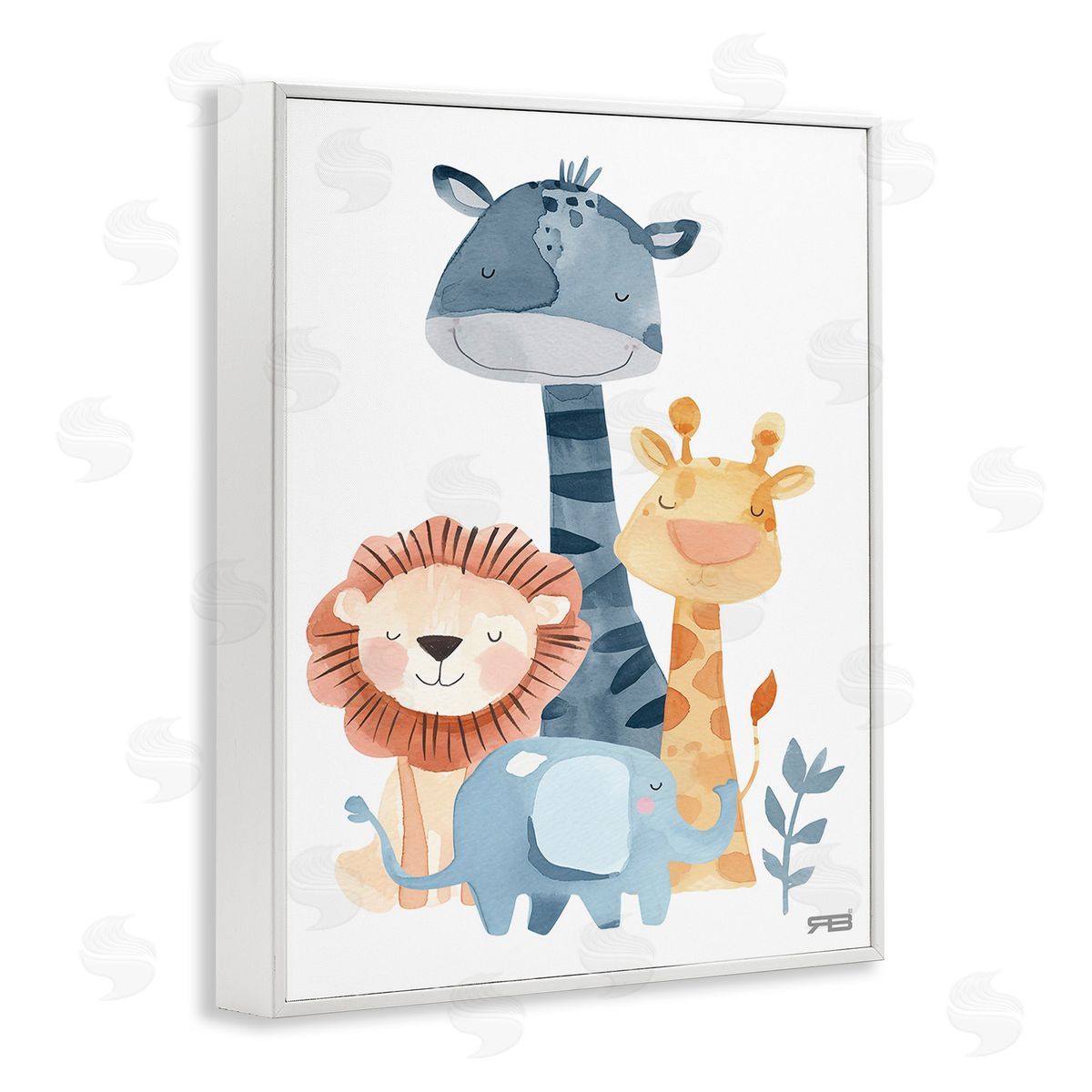 RB Gentle Nursery Animals White Framed Giclee Wall Art Print