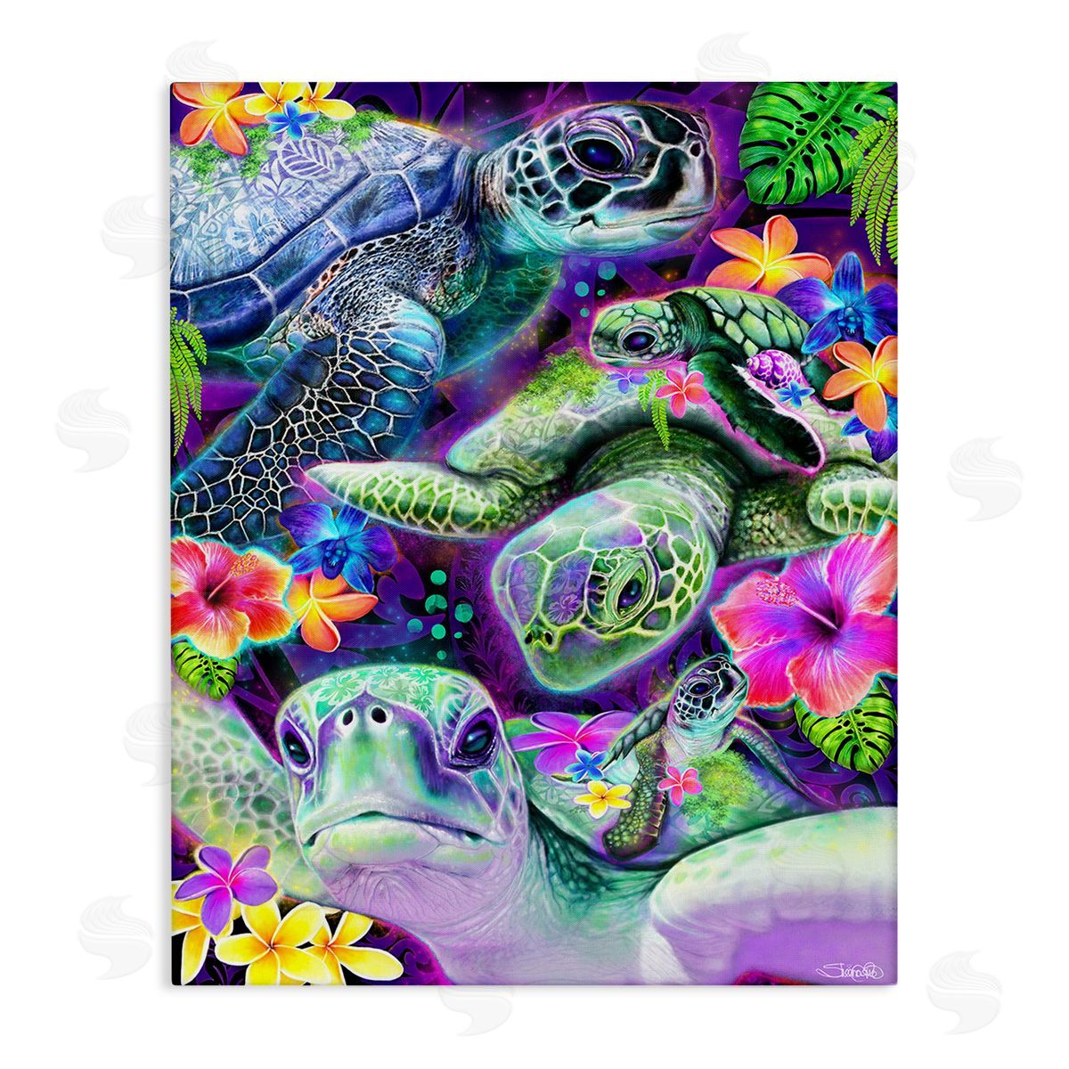 Sheena Pike Tropical Turtles & Hibiscus Canvas Wall Art Print
