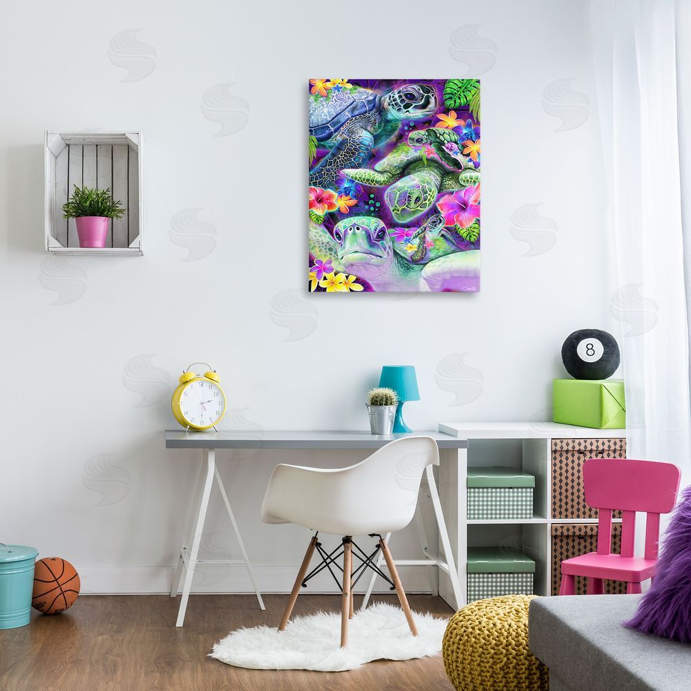 Sheena Pike Tropical Turtles & Hibiscus Canvas Wall Art Print in Room
