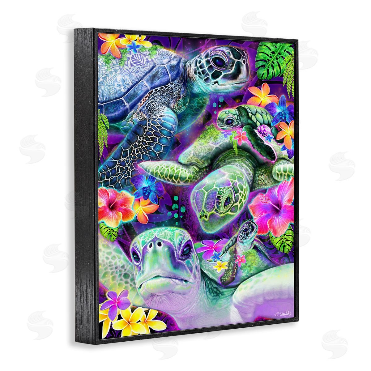 Sheena Pike Tropical Turtles & Hibiscus Black Framed Giclee Wall Art Print