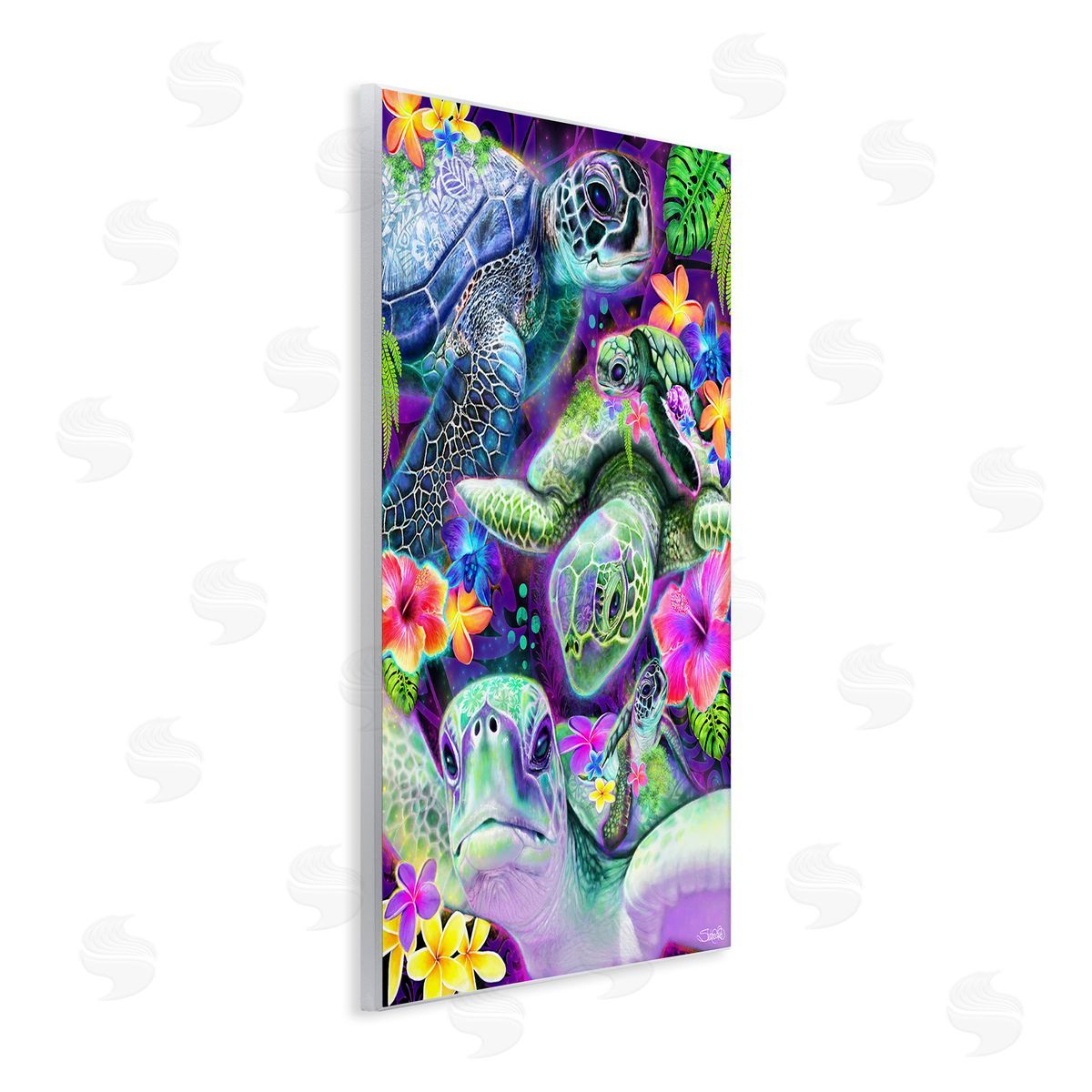 Sheena Pike Tropical Turtles & Hibiscus Wooden Wall Plaque Art Print