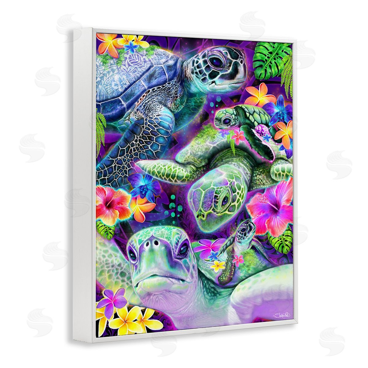 Sheena Pike Tropical Turtles & Hibiscus White Framed Giclee Wall Art Print