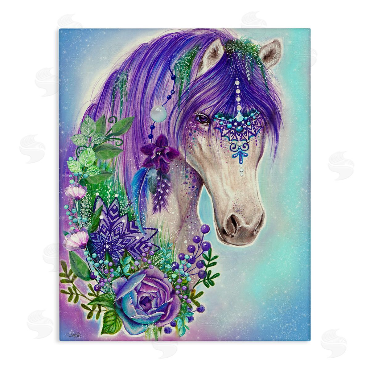 Sheena Pike Horse with Floral Garland Canvas Wall Art Print