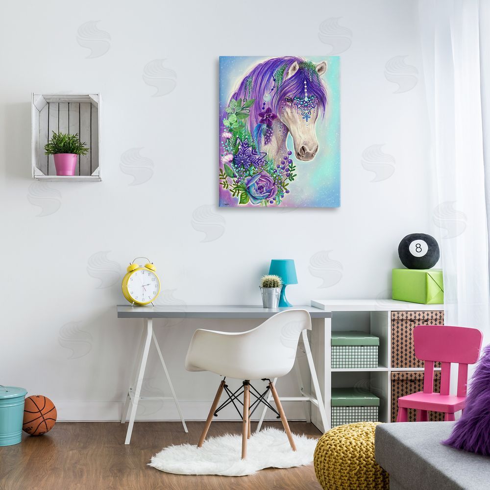 Sheena Pike Horse with Floral Garland Canvas Wall Art Print in Room