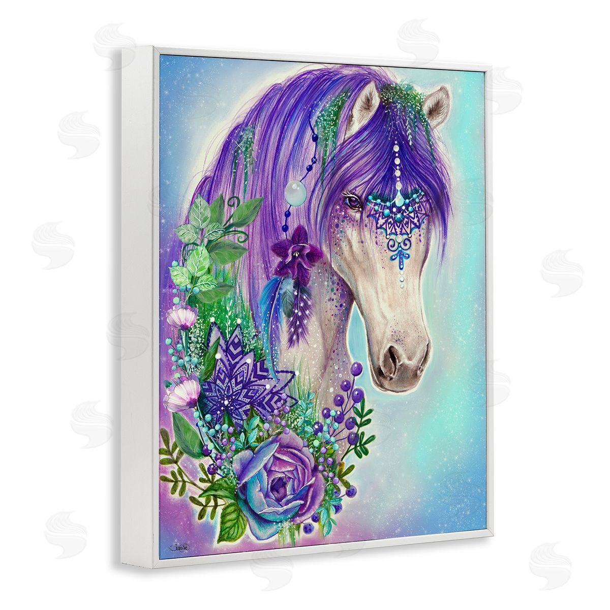 Sheena Pike Horse with Floral Garland White Framed Giclee Wall Art Print