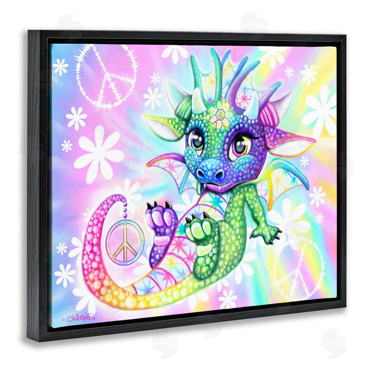 Sheena Pike Groovy Dragon Pattern Black Floating Frame Canvas Wall Art Print