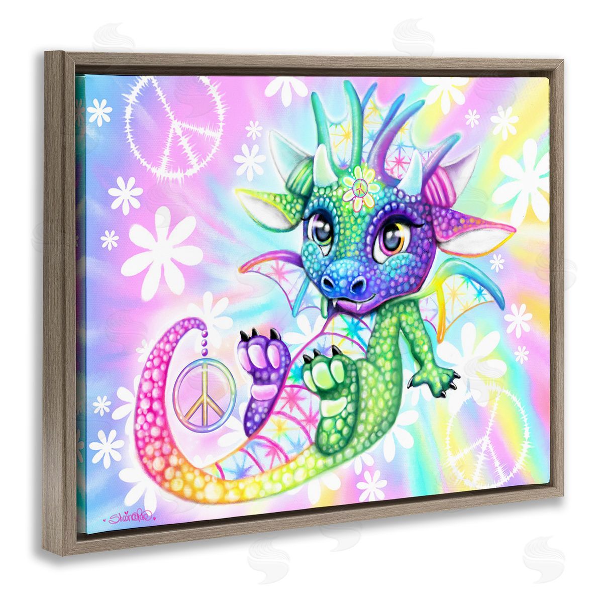 Sheena Pike Groovy Dragon Pattern Brown Floating Frame Canvas Wall Art Print