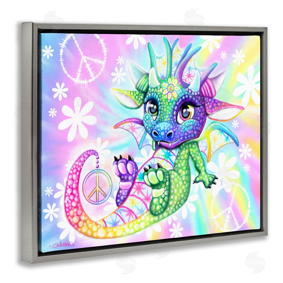 Sheena Pike Groovy Dragon Pattern Gray Floating Frame Canvas Wall Art Print
