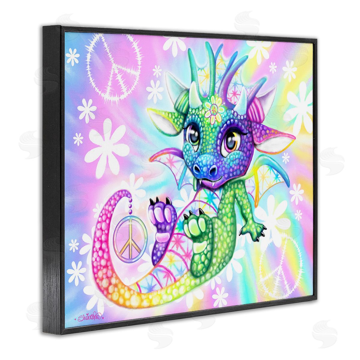 Sheena Pike Groovy Dragon Pattern Black Framed Giclee Wall Art Print