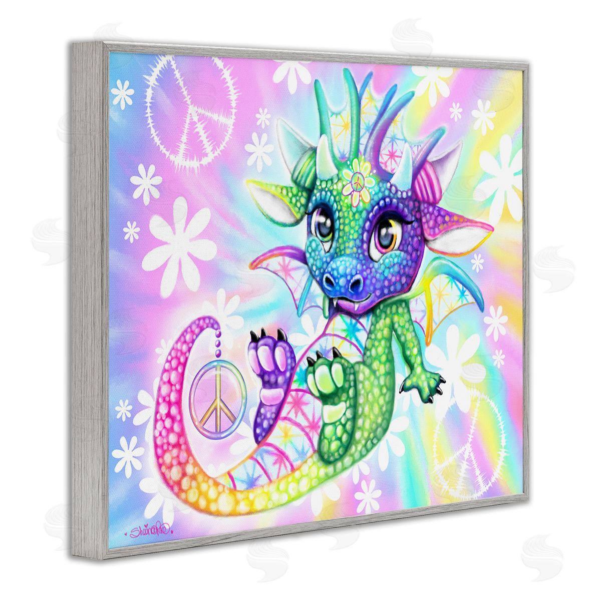 Sheena Pike Groovy Dragon Pattern Gray Framed Giclee Wall Art Print