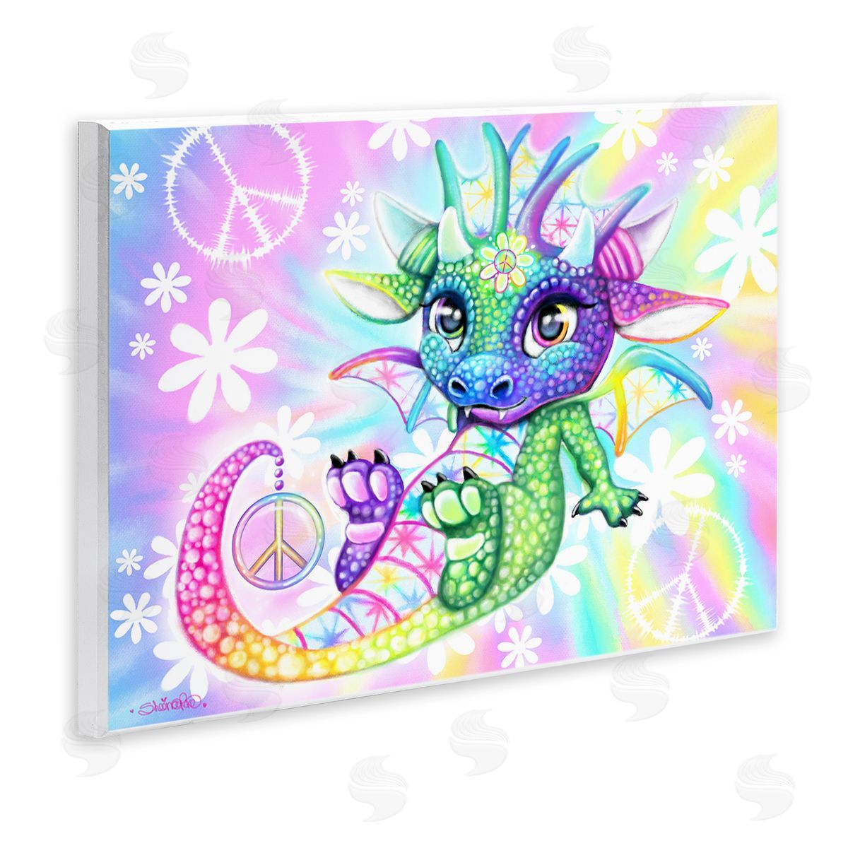 Sheena Pike Groovy Dragon Pattern Wooden Wall Plaque Art Print
