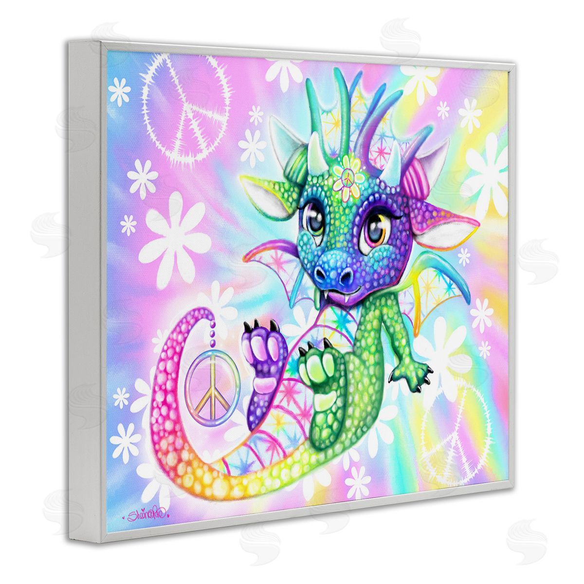 Sheena Pike Groovy Dragon Pattern White Framed Giclee Wall Art Print