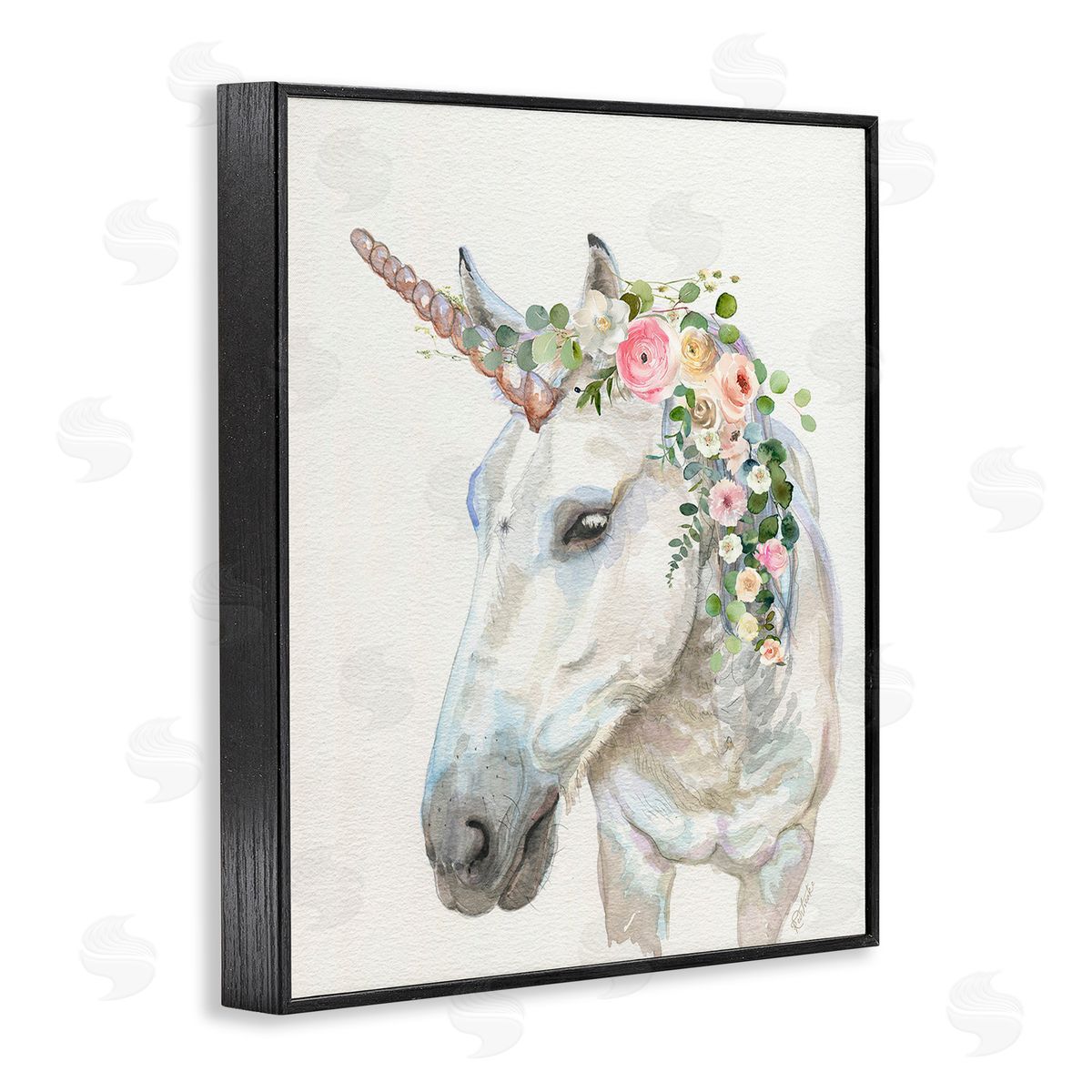 Jennifer Redstreake Unicorn & Flower Garland Black Framed Giclee Wall Art Print