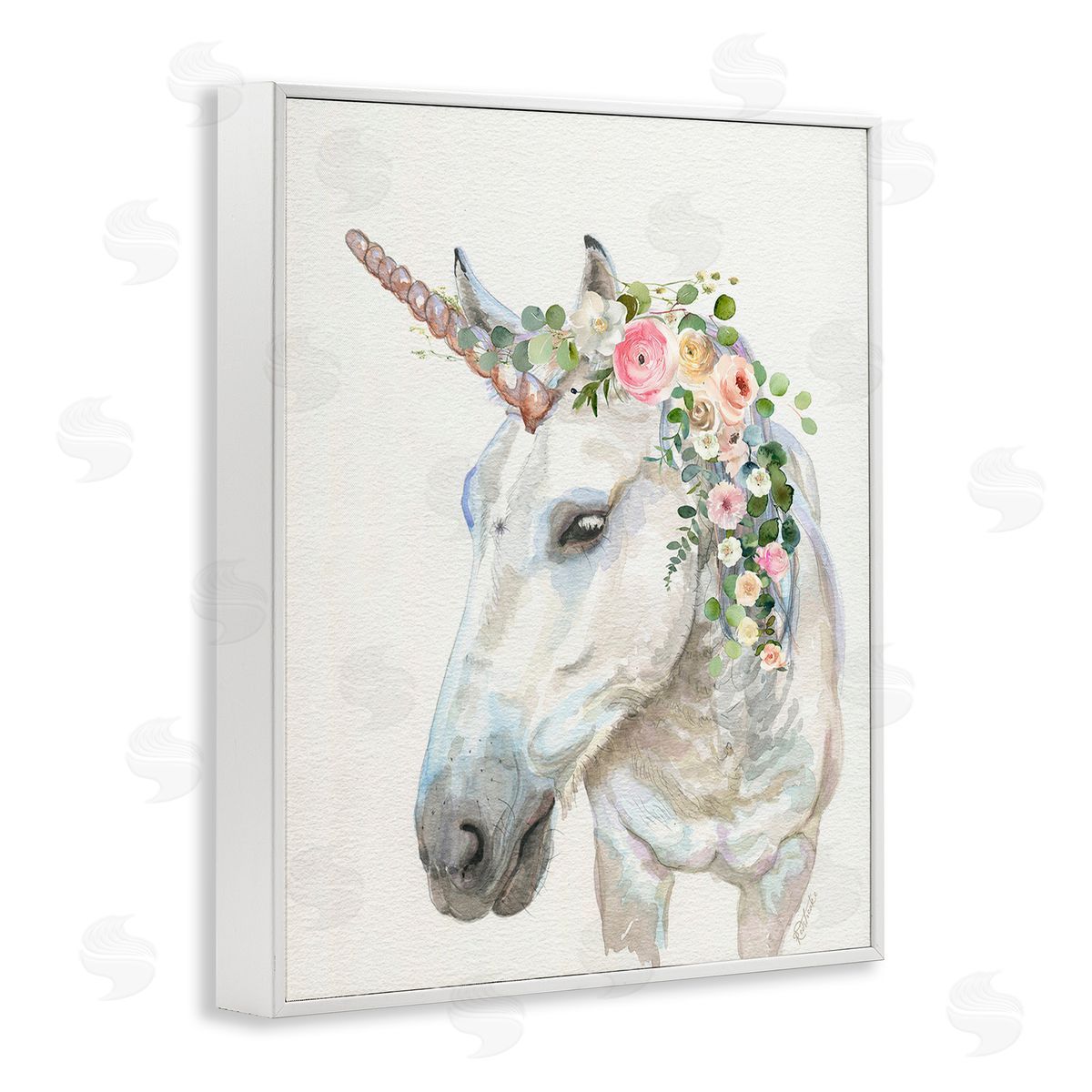 Jennifer Redstreake Unicorn & Flower Garland White Framed Giclee Wall Art Print