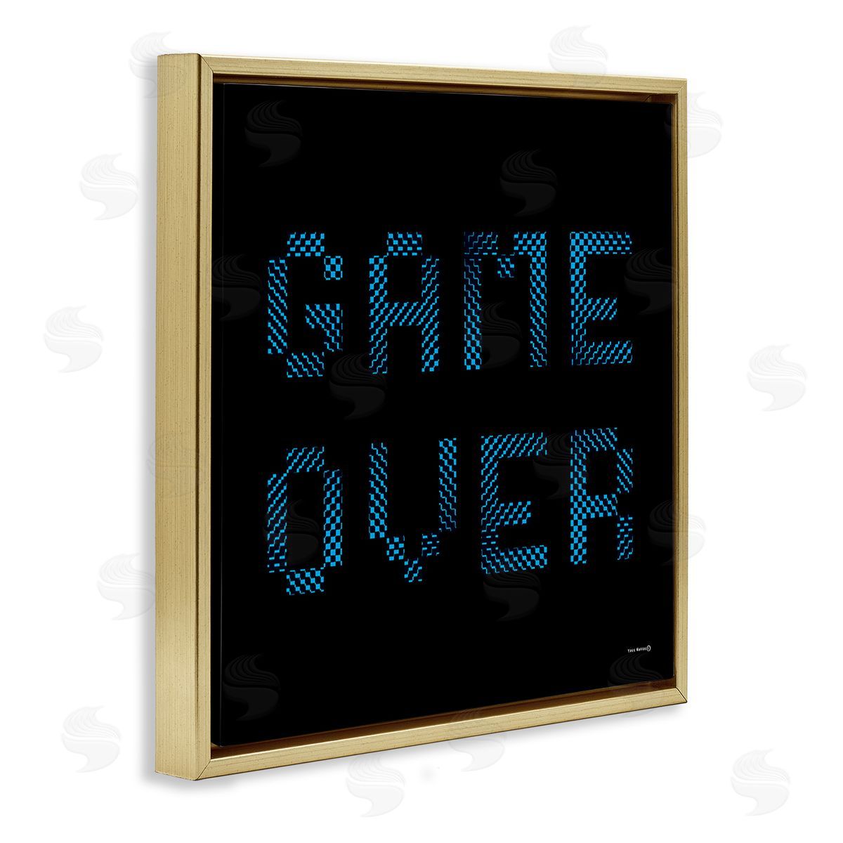 Yass Naffas Designs Game Over Pixel Phrase Gold Floating Frame Canvas Wall Art Print