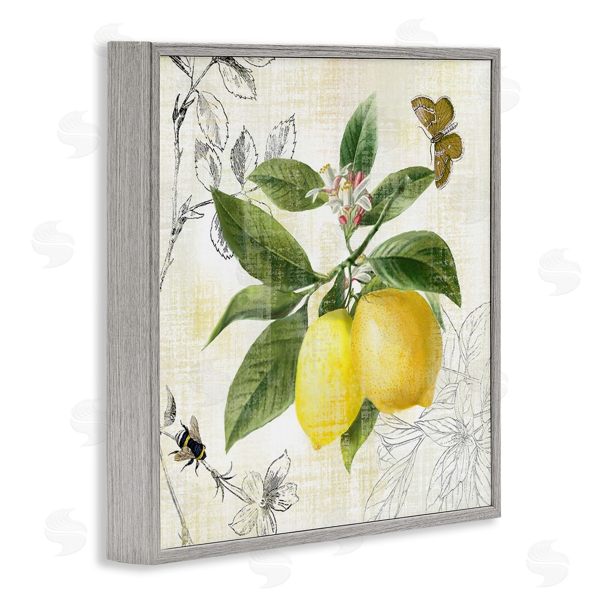 Nan Vintage Lemon Pattern Gray Framed Giclee Wall Art Print