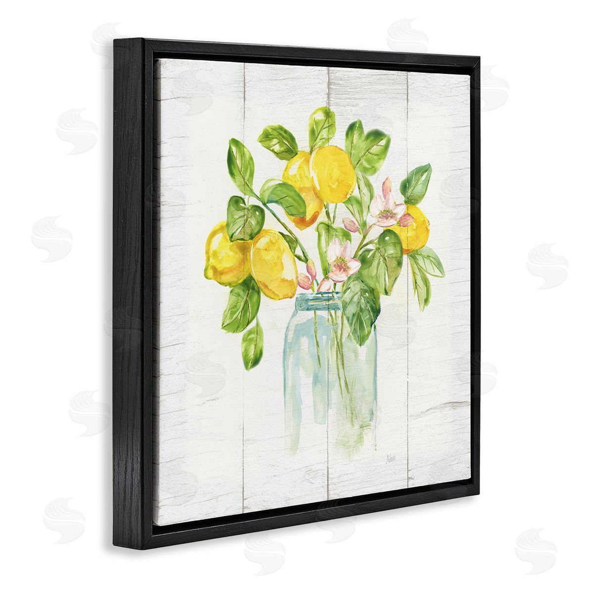 Nan Lemon Blossom Bouquet Black Floating Frame Canvas Wall Art Print