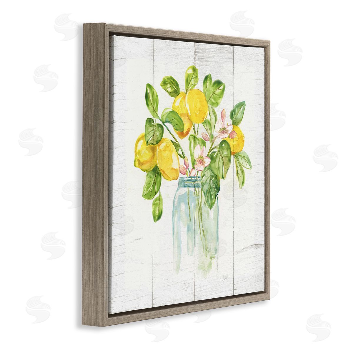 Nan Lemon Blossom Bouquet Brown Floating Frame Canvas Wall Art Print